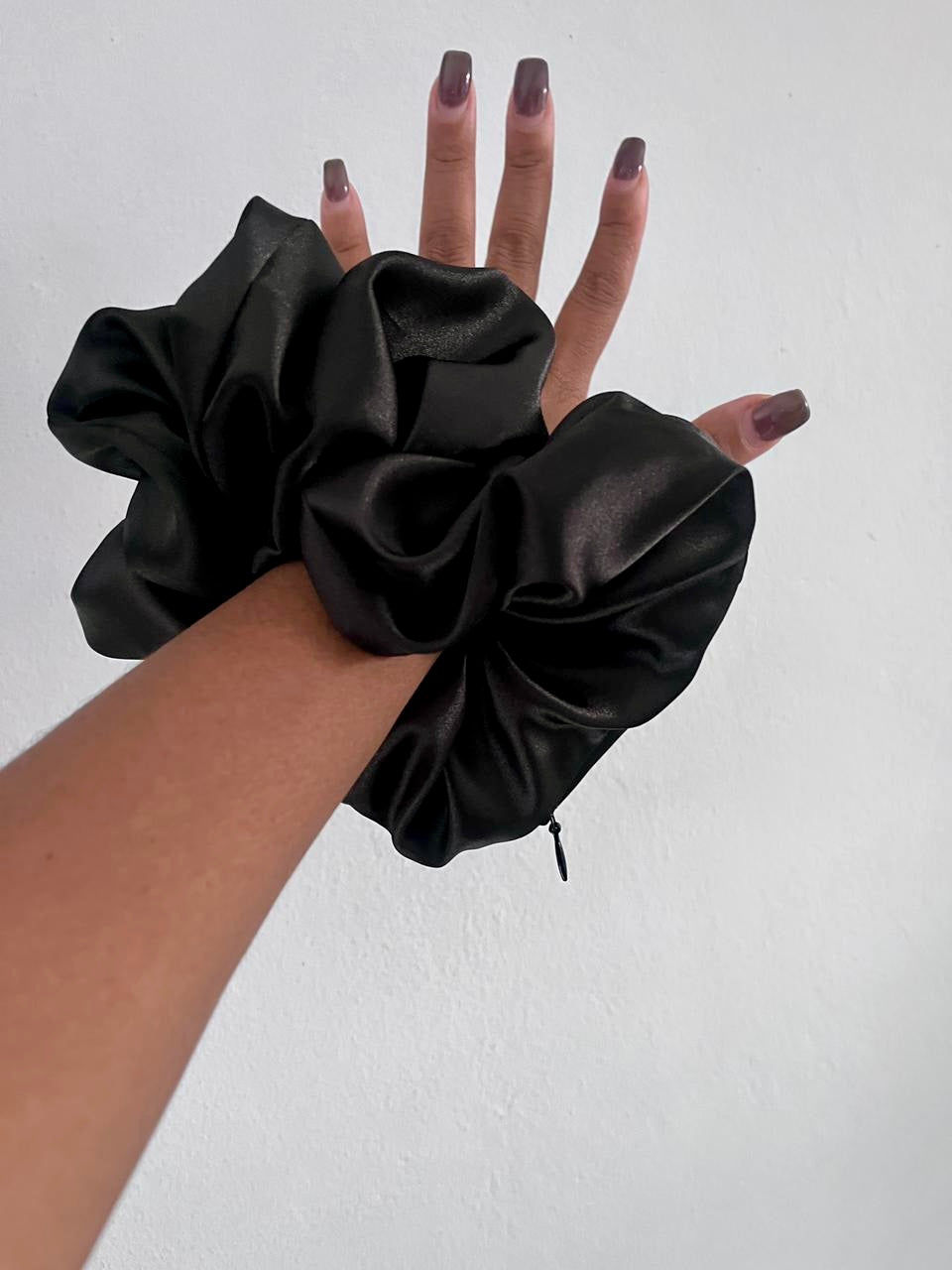 Mantsho XXL Zip Pocket Scrunchie - handmade monochrome satin scrunchie with zip by XOXO Scrunchie