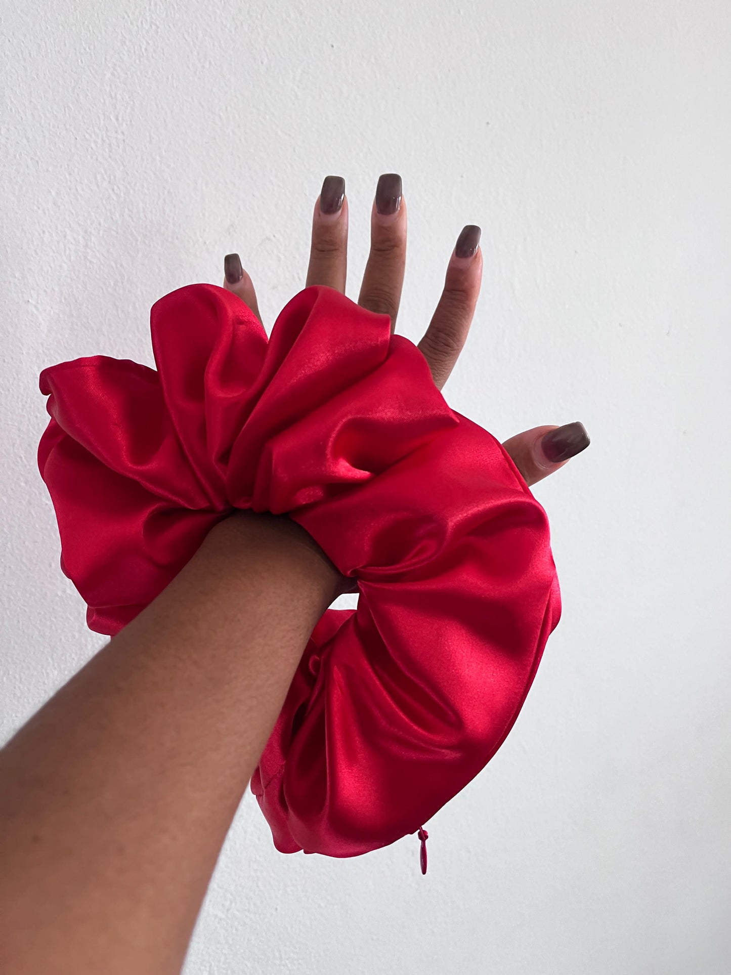 Boity Red XXL Zip Pocket Scrunchie - handmade red satin scrunchie with zip by XOXO Scrunchie