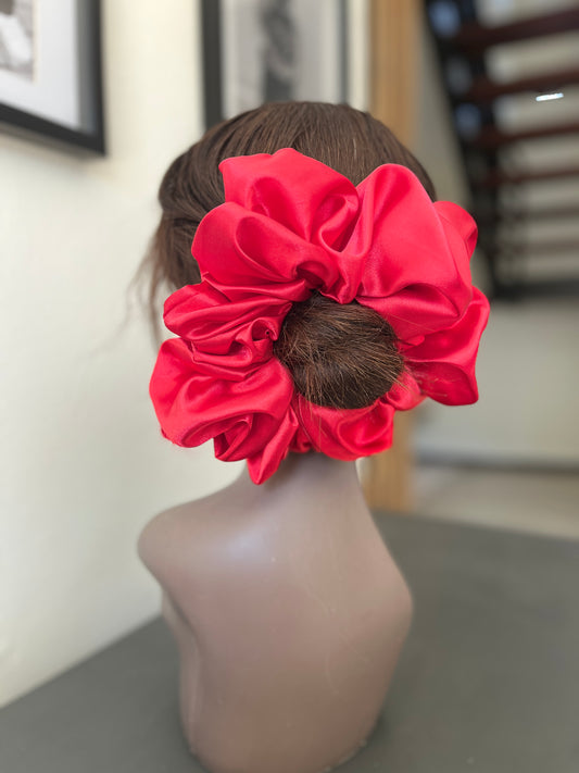 The Ruby Red Kids Scrunchie - handmade red satin hair scrunchie for kids by XOXO Scrunchi
