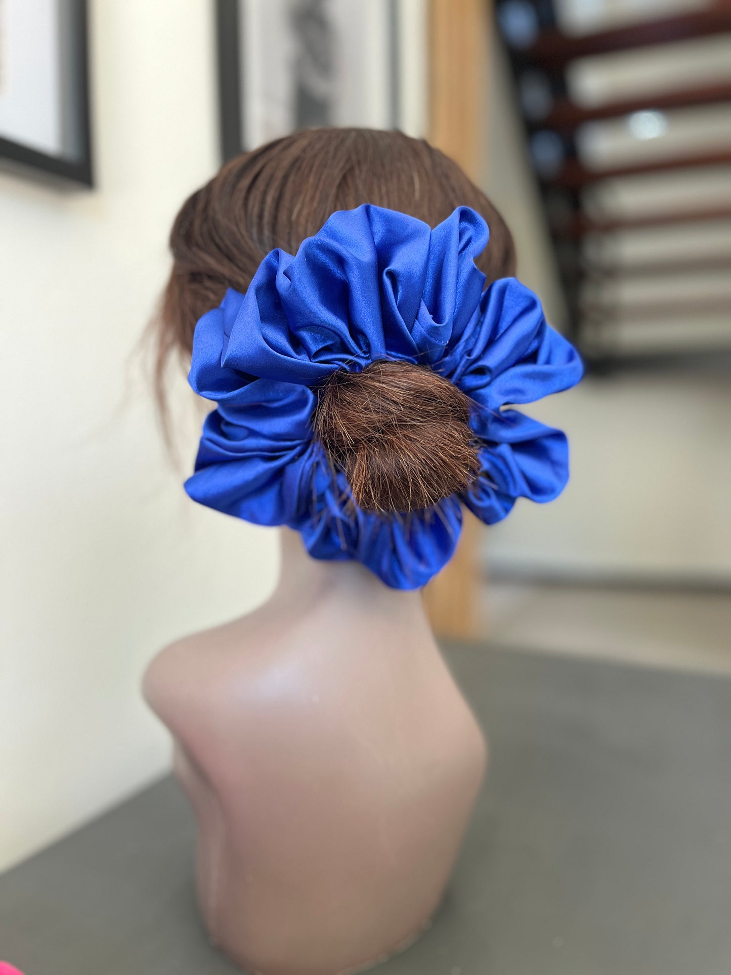 The Midnight Juice Scrunchie - handmade blue satin hair scrunchie by XOXO Scrunchie