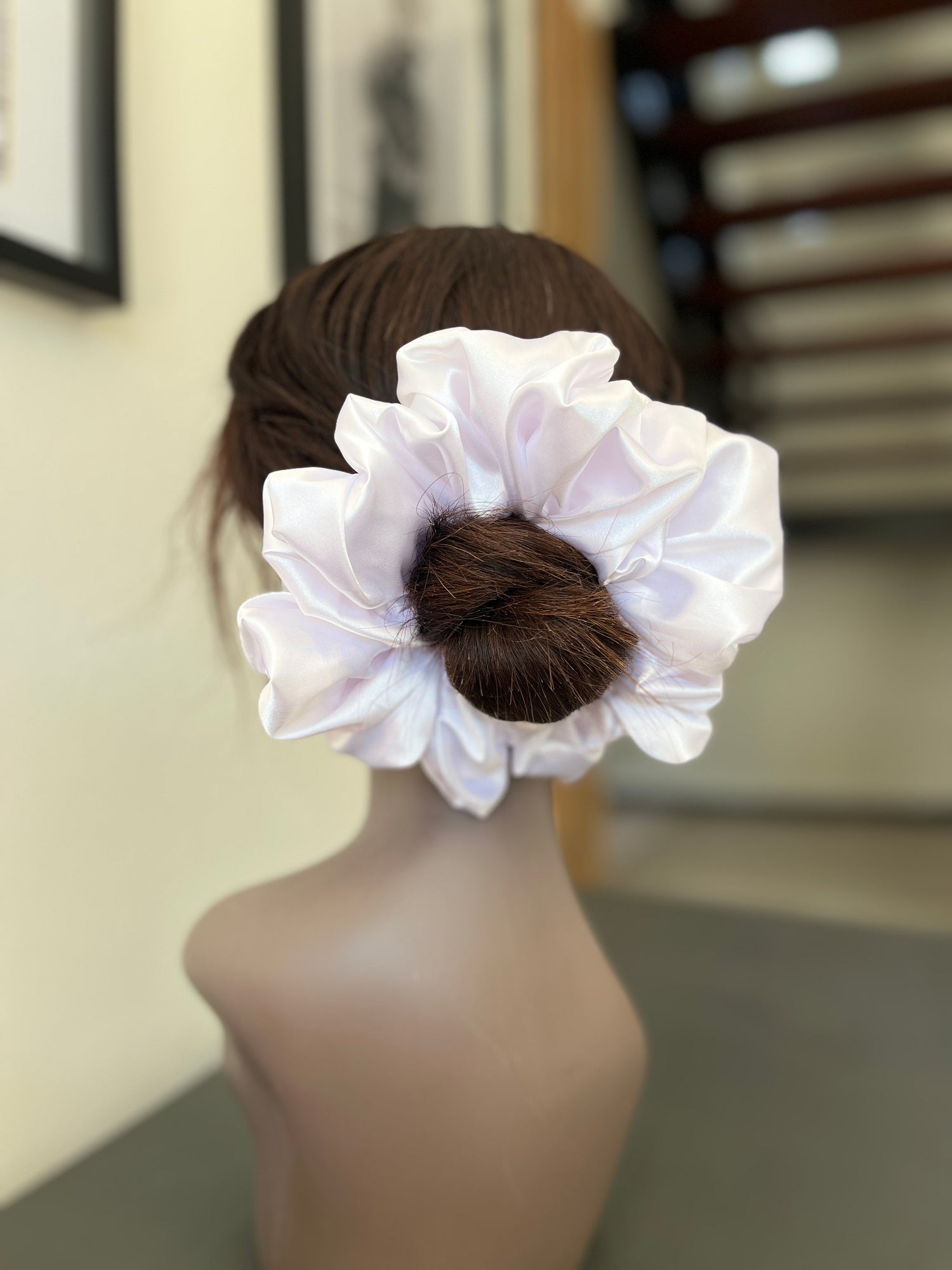 The Kani Boo Scrunchie - handmade white satin hair scrunchie by XOXO Scrunchie