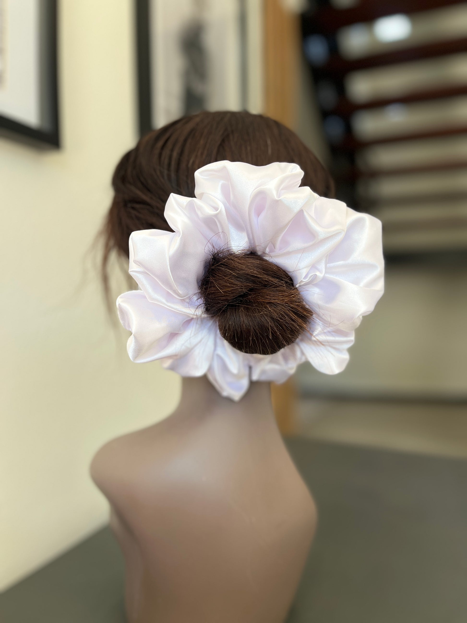 The Kani Boo Scrunchie - handmade white satin hair scrunchie by XOXO Scrunchie