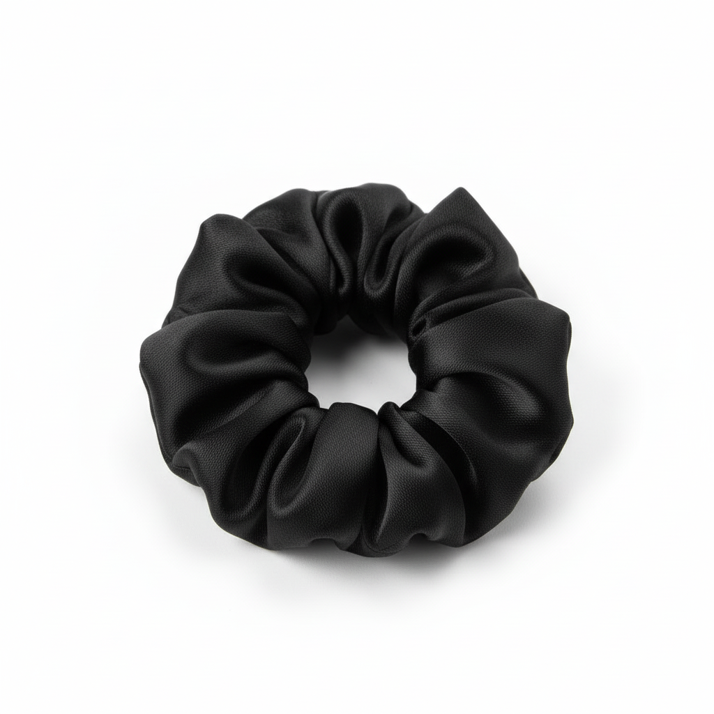 Black satin kids scrunchie - top view